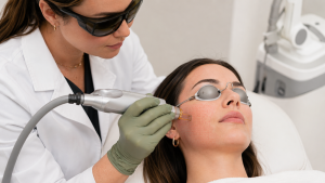 CO2 laser treatment being administered to improve skin