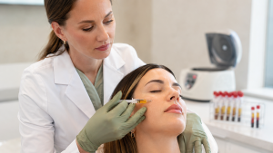 PRP treatment process showing platelet-rich plasma preparation and use